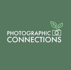 Photographic Connections logo on green background with camera and leaf symbol representing mindful photography community